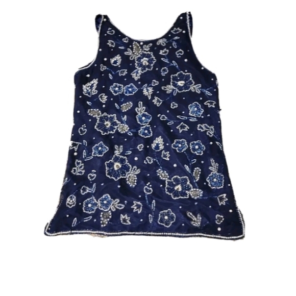 Nipon Night Women's Evening Blue Vest Size Medium Silk  Beads Sequins NWT - Picture 2 of 8